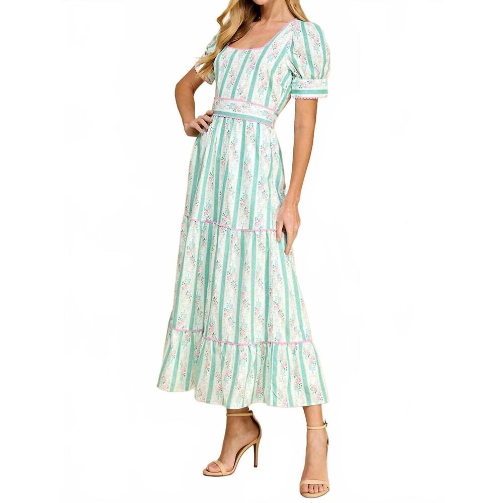 NEW TCEC puff sleeve midi dress in pastel floral stripe - Picture 5 of 5
